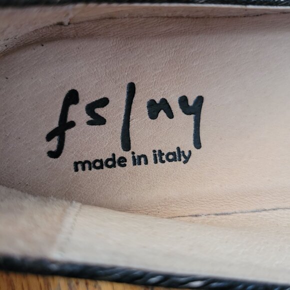 FS NY 8 Italy Animal Leopard Print Flats Shoes Wedge Black Gold Metallic‎ - Picture 4 of 7